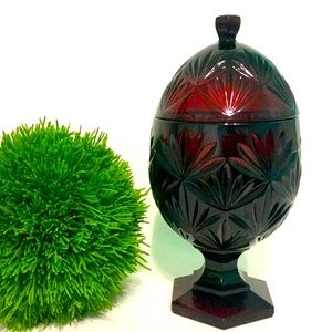 Vintage Ruby Red Egg Shape Footed Compote